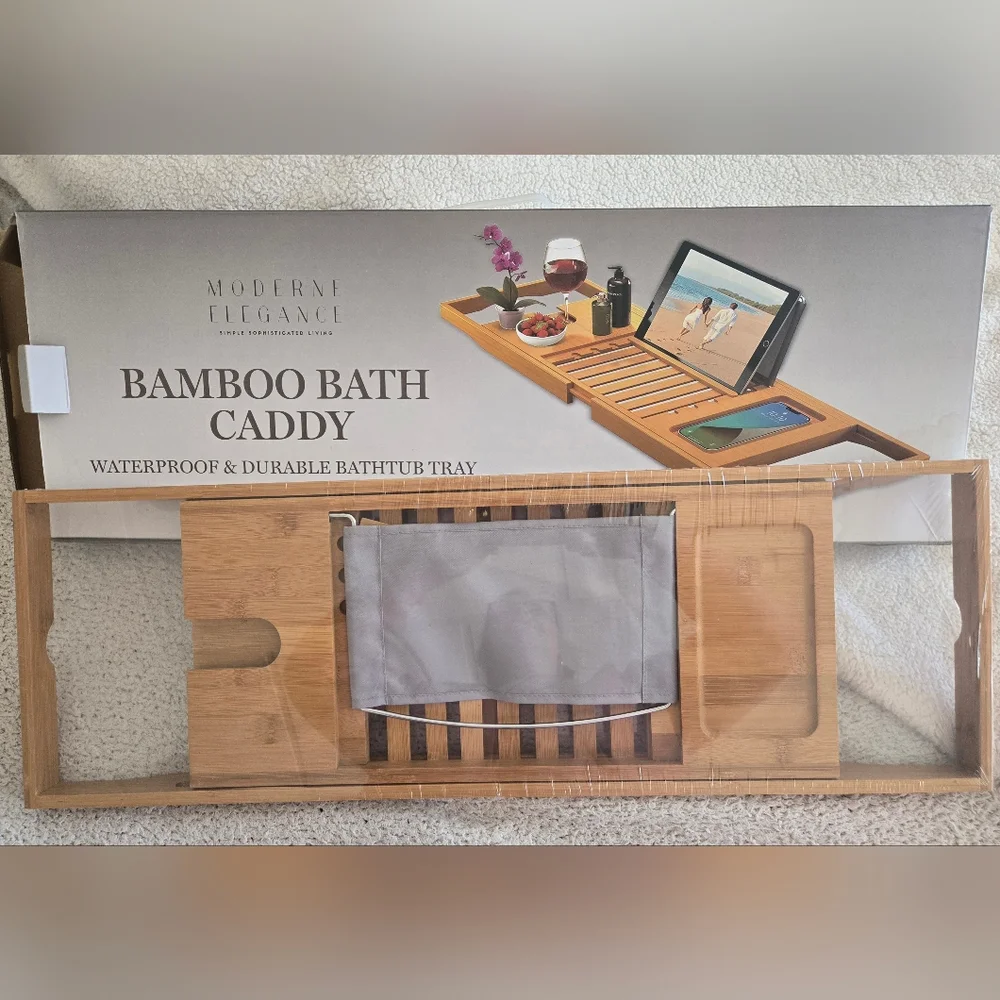 NEVER USED Bamboo Bath Caddy - Natural Brown